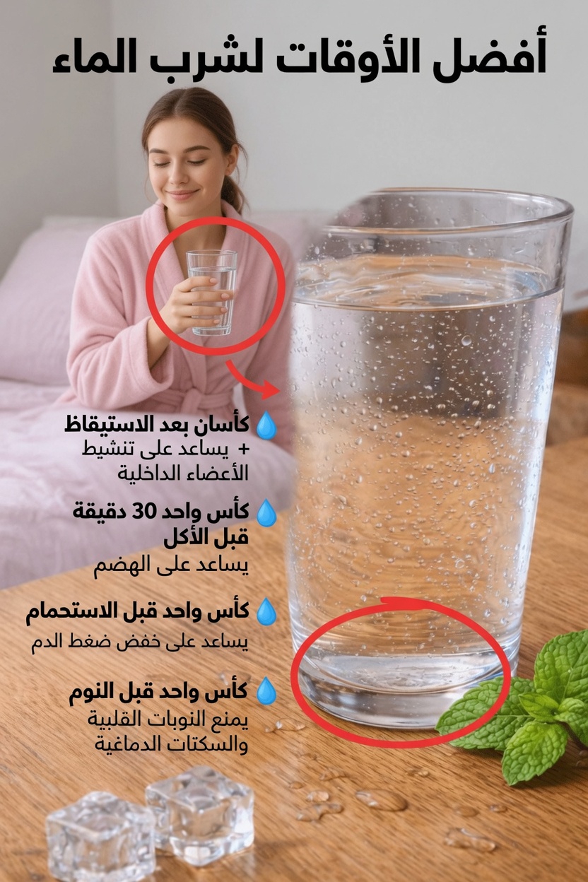 أفضل الأوقات لشرب الماء من أجل ترطيب يومي أفضل وعافية أفضل