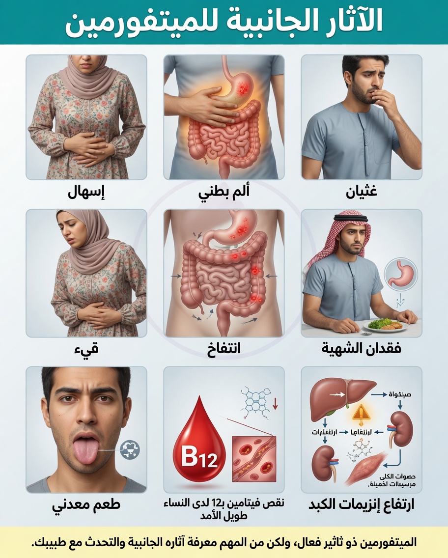 ما الآثار الجانبية الشائعة والخطيرة لدواء الميتفورمين التي يجب أن تعرفها؟