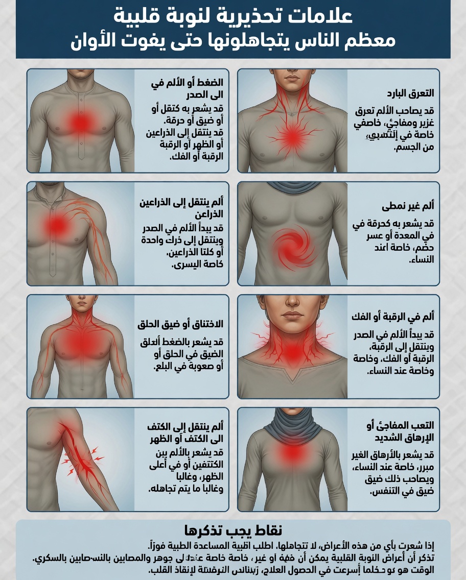 7 علامات تحذيرية رئيسية قد يرسلها جسمك قبل أسابيع من الإصابة بنوبة قلبية