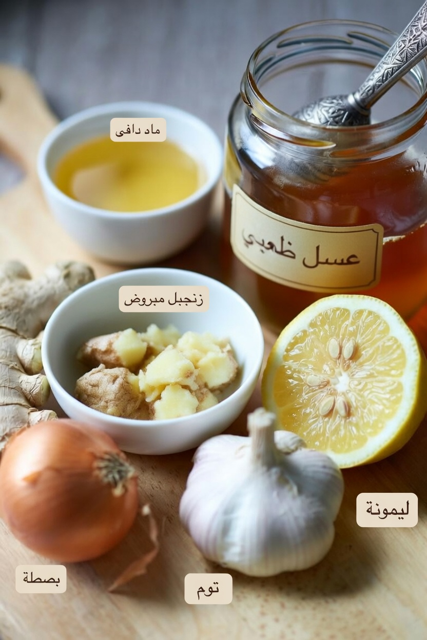 دليل بسيط لتحضير مزيج الزنجبيل المبشور والبصل والثوم وعصير الليمون والعسل في المنزل