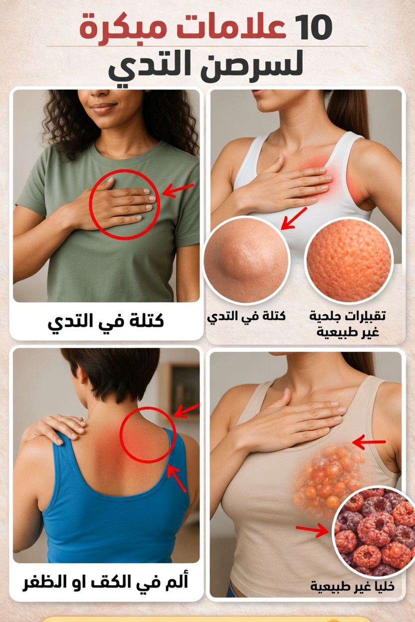 10 علامات تحذيرية لسرطان الثدي لدى النساء يجب ألا تتجاهليها أبدًا وأن تستشيري الطبيب بشأنها دائمًا