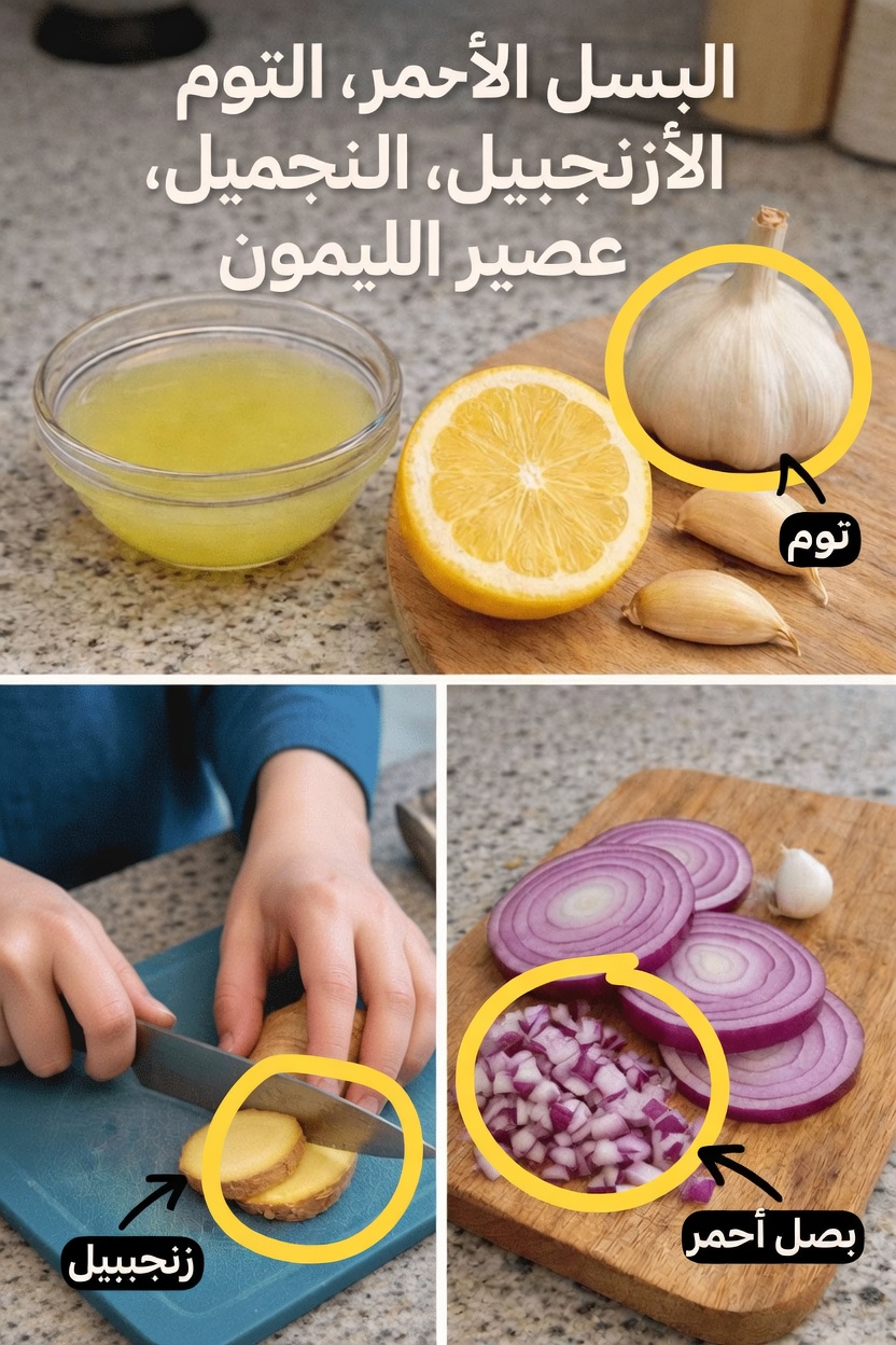 اكتشف القوة اليومية للبصل الأحمر والثوم والزنجبيل وعصير الليمون في روتين مطبخك