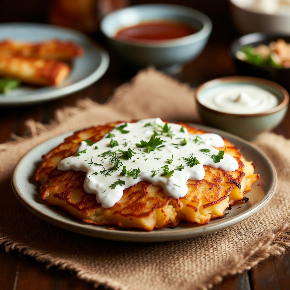 فطائر البطاطس المالحة مع صلصة الزبادي الكريمية