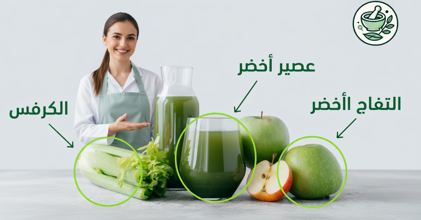 عصير الكرفس والتفاح الأخضر الطبيعي