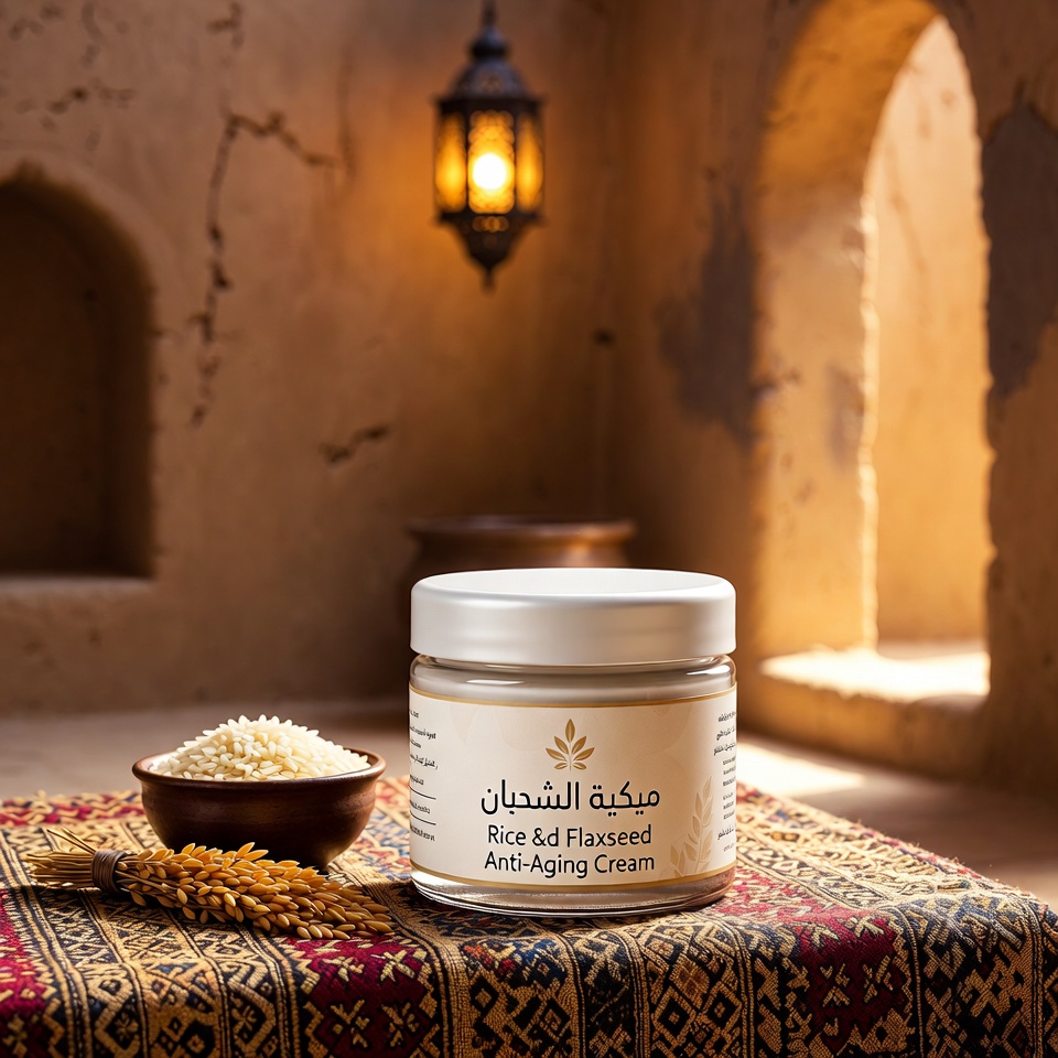 كريم طبيعي مضاد لعلامات التقدم في السن من الأرز وبذور الكتان