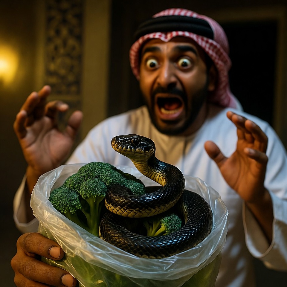 رجل يصاب بالذعر عندما يعثر على أفعى سُلَّمية داخل كيس من البروكلي اشتراه من