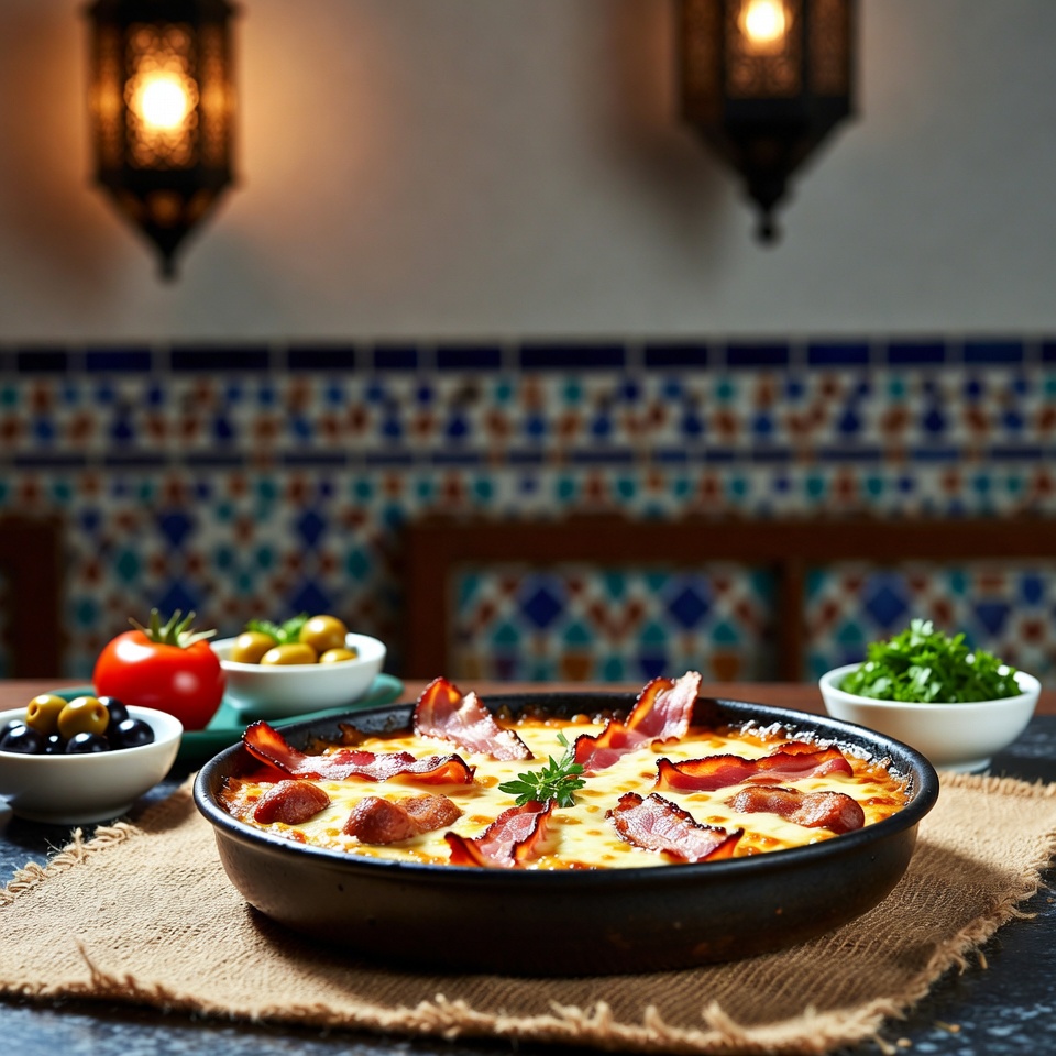 طاجن فطور بالجبن والبيكون والنقانق