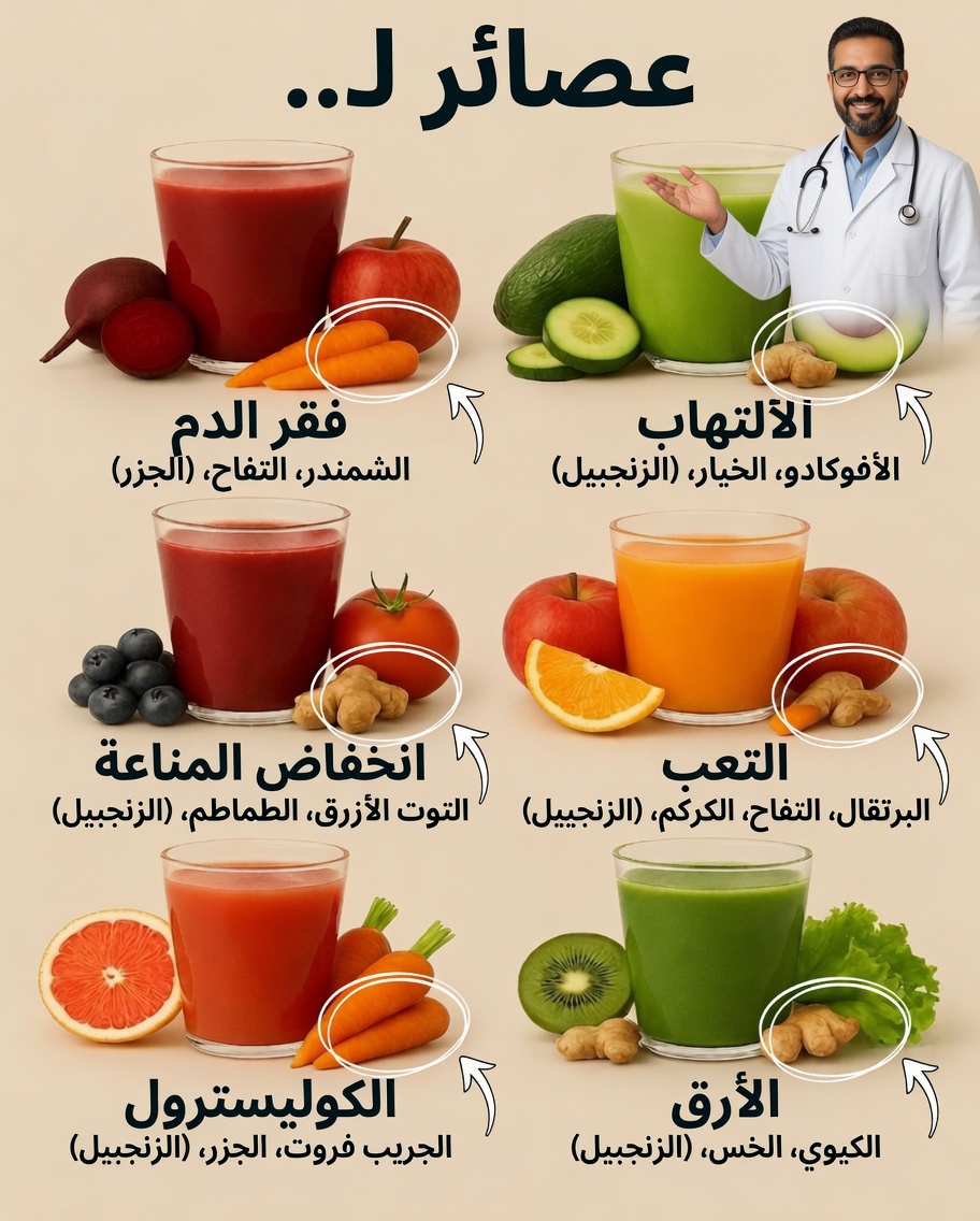عصائر علاجية: وصفات طبيعية لفقر الدم والالتهاب والتعب وأكثر من ذلك بكثير